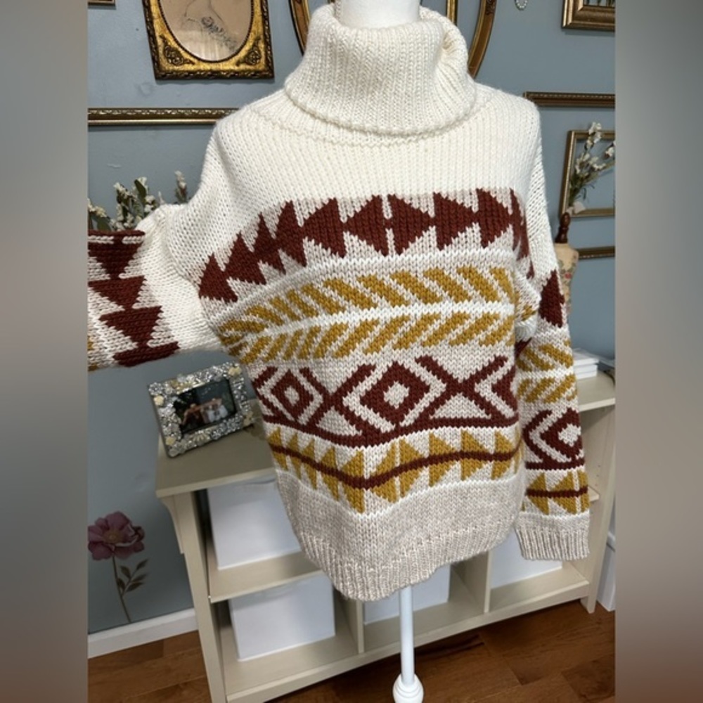 Winter Pattern Turtleneck Sweater